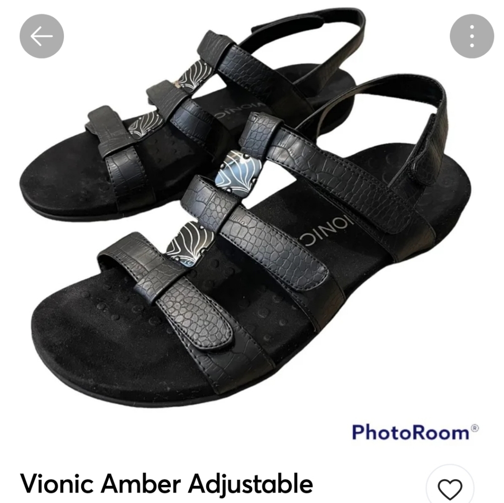 Vionic Amber Adjustable Sandals in Black Crocodile